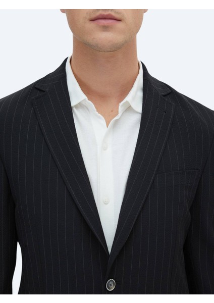 Siyah Çizgili Modern Fit Ceket