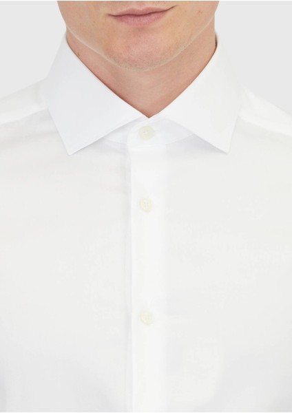 Beyaz Düz Slim Fit Dokuma Klasik %100 Pamuk Gömlek