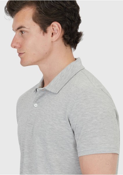 Açık Gri Düz Polo Yaka %100 Pamuk T-Shirt indirimleri