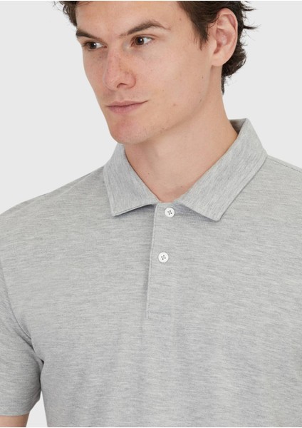 Açık Gri Düz Polo Yaka %100 Pamuk T-Shirt