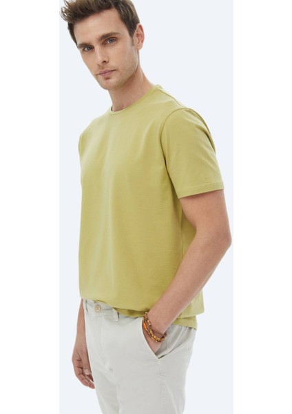 Limon Küfü Düz Bisiklet Yaka Pamuk Karışımlı T-Shirt