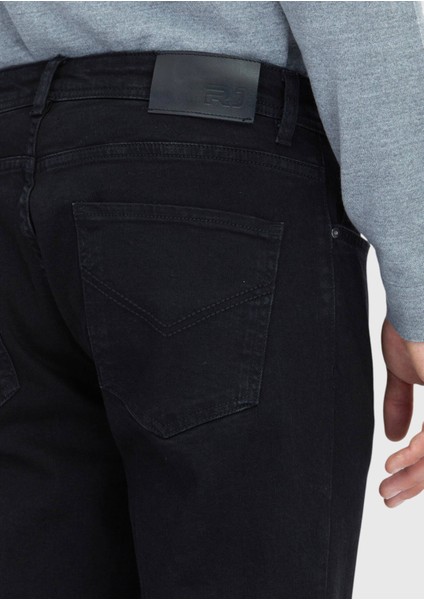 Siyah Düz Slim Fit Denim Pamuk Karışımlı Pantolon