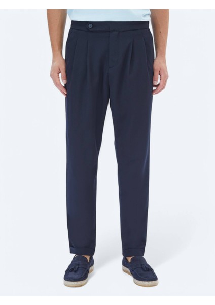 Lacivert Düz Dokuma Carrot Fit Smart Casual Pantolon