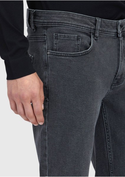 Antrasit Düz Slim Fit Denim Pamuk Karışımlı Pantolon