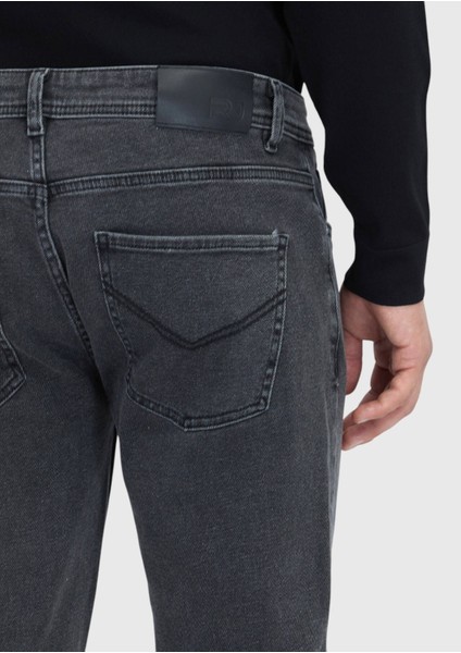 Antrasit Düz Slim Fit Denim Pamuk Karışımlı Pantolon
