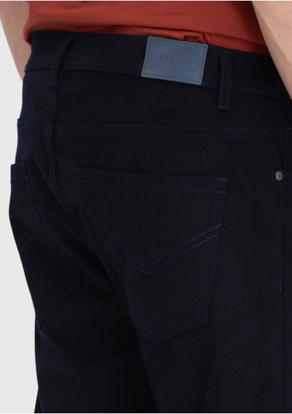Lacivert Düz Dokuma Slim Fit Casual Pamuk Karışımlı Pantolon