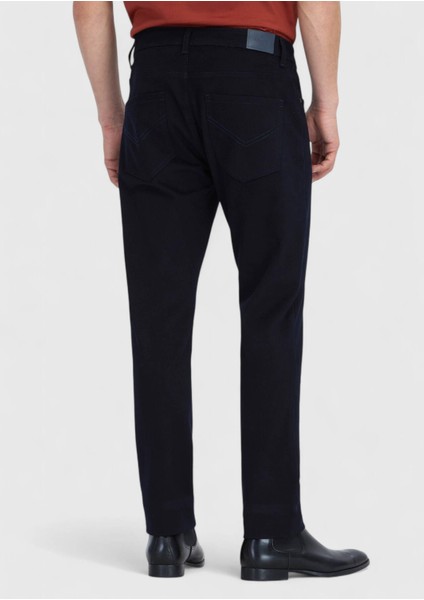 Lacivert Düz Dokuma Slim Fit Casual Pamuk Karışımlı Pantolon