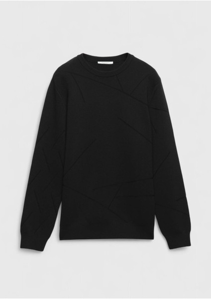 Siyah Bisiklet Yaka Jakarlı Triko Kazak indirimleri