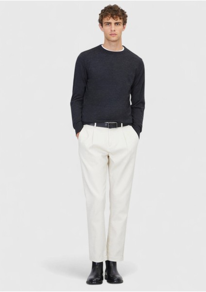 Antrasit Bisiklet Yaka Düz Örgü Yün Karışımlı Triko Kazak