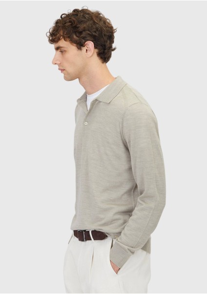 Taş Polo Yaka Düz Örgü Yün Karışımlı Triko Kazak