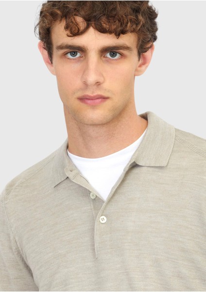 Taş Polo Yaka Düz Örgü Yün Karışımlı Triko Kazak