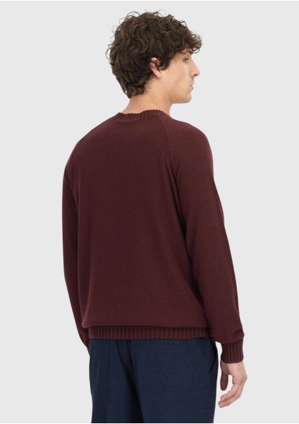 Bordo Bisiklet Yaka Düz Örgü Yün Karışımlı Triko Kazak