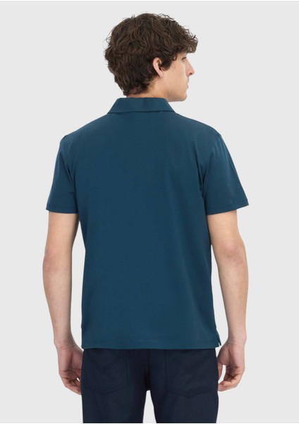 Petrol Düz Polo Yaka %100 Pamuk T-Shirt