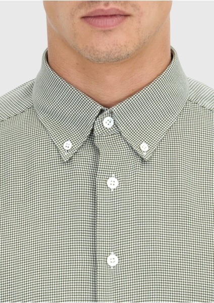 Haki Casual Fit Dokuma Casual Pamuk Karışımlı Gömlek