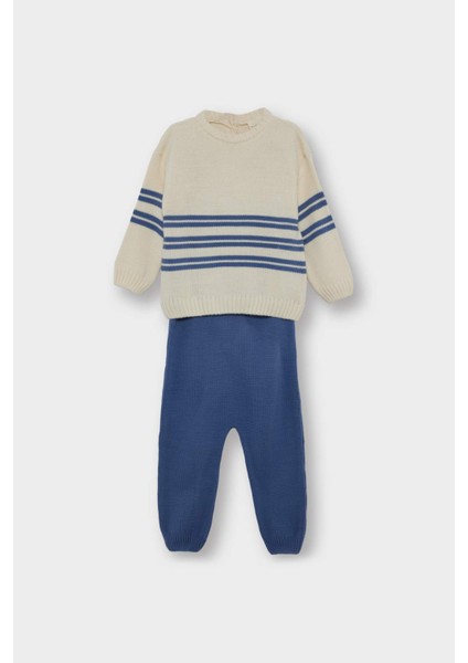 Erkek Bebek 2'li Takım Triko Çizgili Kazak Alt F2601A525AU