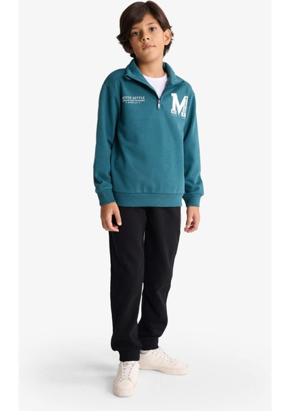 Erkek Çocuk 2'li Takım Yarım Fermuarlı Baskılı Sweatshirt Eşofman Altı F7088A825WN
