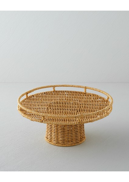 Wicker Plastik Rattan Kek Standı 30 cm Açık Kahverengi