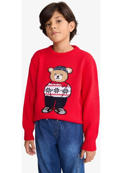 Erkek Çocuk Yılbaşı Temalı Bisiklet Yaka Triko Kazak F9237A825CW modelleri