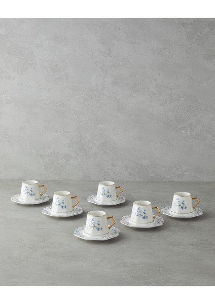 Lavendpetal New Bone China 12 Parça 6 Kişilik Kahve Fincan Takımı 80 ml Mavi