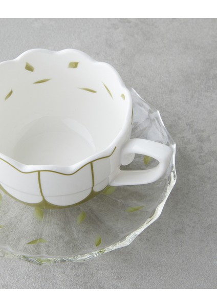 Purepetal New Bone China 4 Parça 2 Kişilik Cam Tabaklı Kahve Fincan Takımı 80 ml Yeşil fırsatları