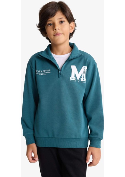 Erkek Çocuk 2'li Takım Yarım Fermuarlı Baskılı Sweatshirt Eşofman Altı F7088A825WN fırsatları