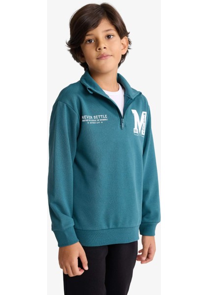 Erkek Çocuk 2'li Takım Yarım Fermuarlı Baskılı Sweatshirt Eşofman Altı F7088A825WN indirimleri