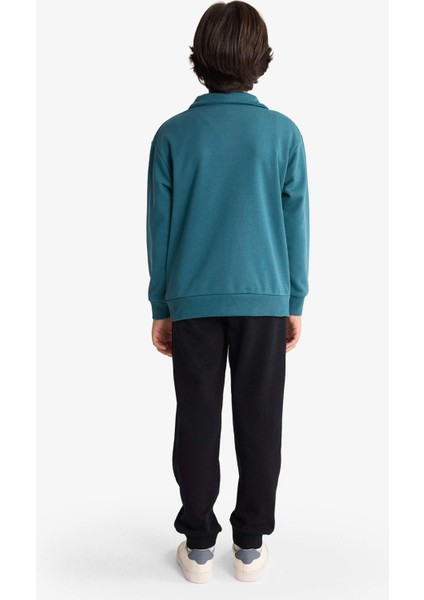Erkek Çocuk 2'li Takım Yarım Fermuarlı Baskılı Sweatshirt Eşofman Altı F7088A825WN