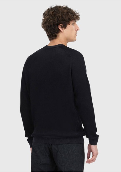 Siyah Bisiklet Yaka Selanik %100 Pamuk Triko Kazak