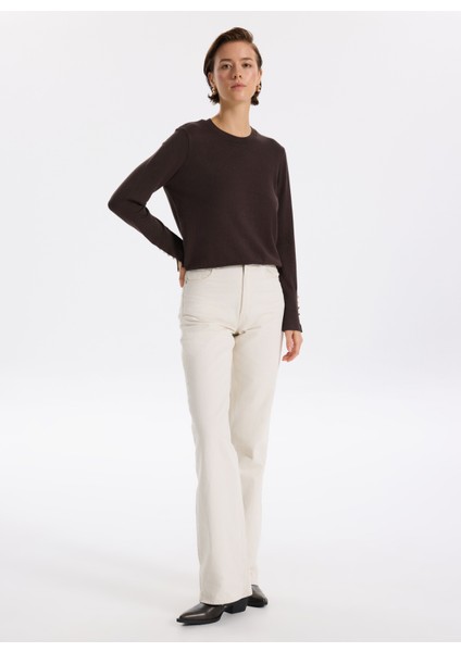 Bisiklet Yaka Basic Düz Koyu Kahve Kazak Kadın Pagosa fırsatları