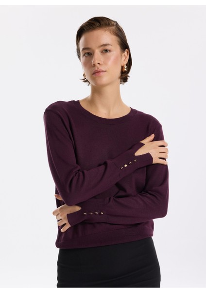 Bisiklet Yaka Basic Düz Bordo Kazak Kadın Pagosa