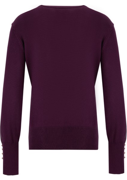 Bisiklet Yaka Basic Düz Bordo Kazak Kadın Pagosa modelleri