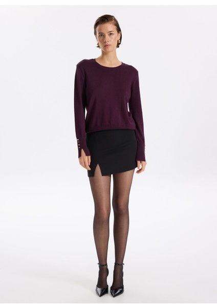 Bisiklet Yaka Basic Düz Bordo Kazak Kadın Pagosa fırsatları