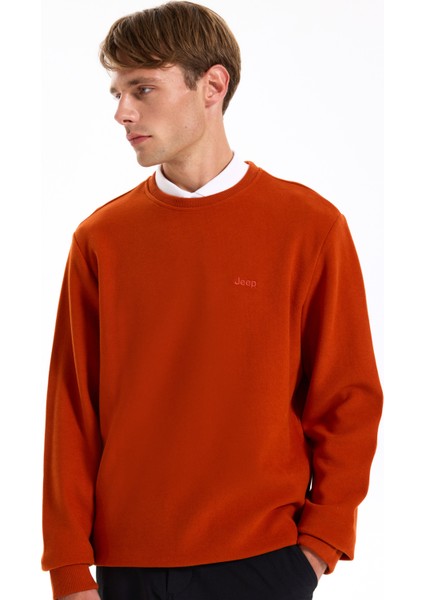 Bisiklet Yaka Düz Kiremit Erkek Sweatshırt J5WM-SWT7221