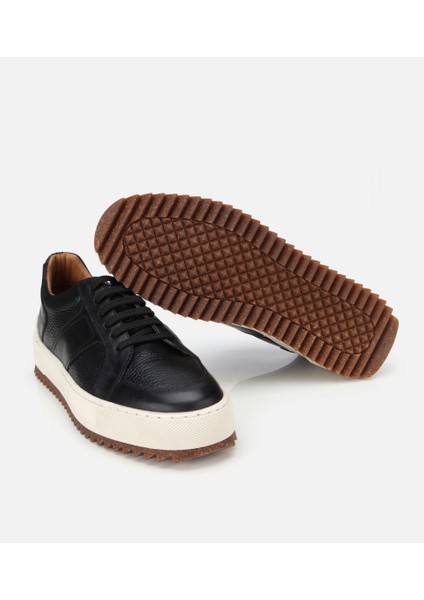 02AYH312150A100 ERKEK Deri Siyah Yumuşak Dokulu Kalın Tabanlı Spor Ayakkabı