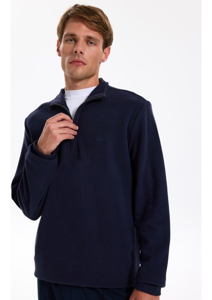 Dik Yaka Düz Lacivert Erkek Sweatshırt J5WM-SWT7222