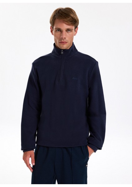 Dik Yaka Düz Lacivert Erkek Sweatshırt J5WM-SWT7222 fırsatları