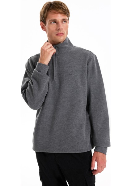 Dik Yaka Düz Antrasit Melanj Erkek Sweatshırt J5WM-SWT7222