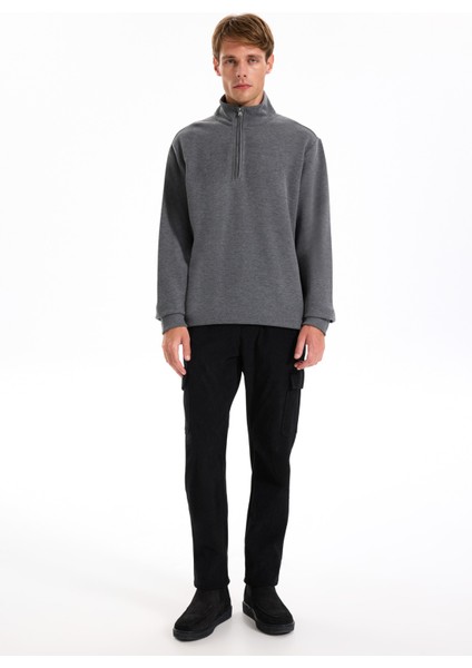 Dik Yaka Düz Antrasit Melanj Erkek Sweatshırt J5WM-SWT7222 fiyatları