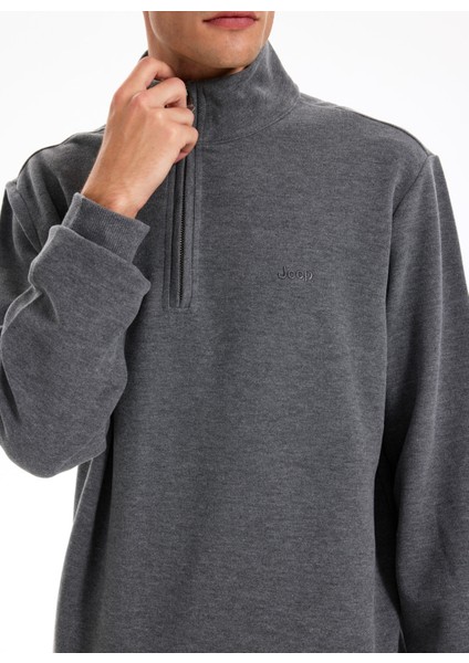 Dik Yaka Düz Antrasit Melanj Erkek Sweatshırt J5WM-SWT7222 fırsatları