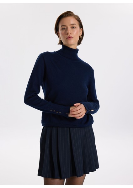 Balıkçı Yaka Basic Düz Lacivert Kazak Kadın Rezza