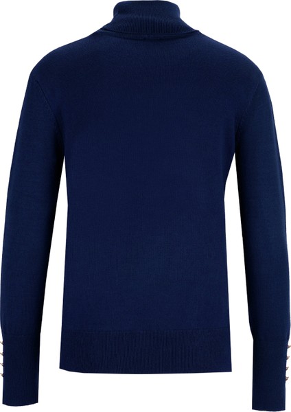 Balıkçı Yaka Basic Düz Lacivert Kazak Kadın Rezza modelleri