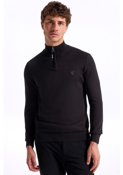 Bato Yaka Basic Düz Siyah Erkek Kazak F5WM-KZK 2555