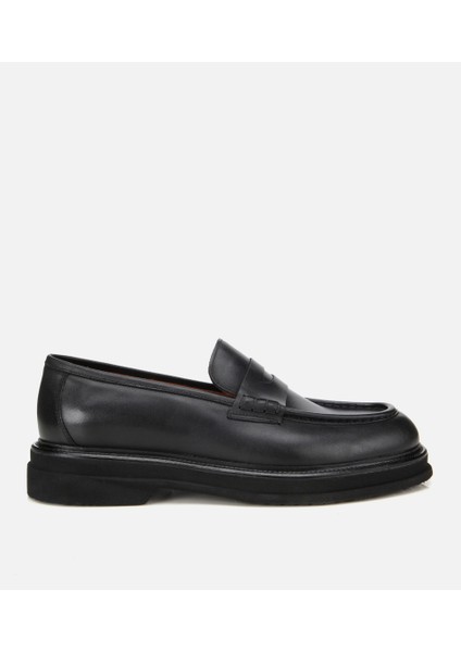 02AYH312160A100 ERKEK Deri Siyah Yumuşak Dokulu Kalın Tabanlı Klasik Loafer