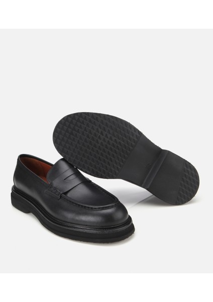 02AYH312160A100 ERKEK Deri Siyah Yumuşak Dokulu Kalın Tabanlı Klasik Loafer