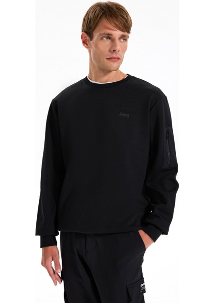 Bisiklet Yaka Düz Siyah Erkek Sweatshırt J5WM-SWT7390 modelleri