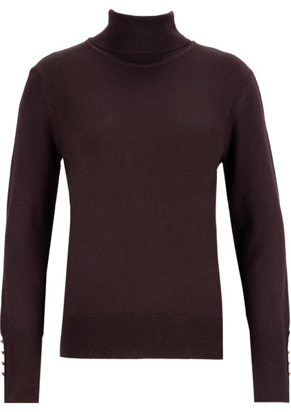 Balıkçı Yaka Basic Düz Koyu Kahve Kazak Kadın Rezza fiyatları