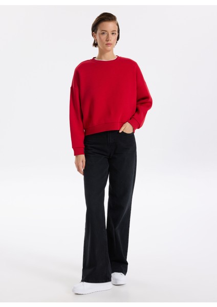 Bisiklet Yaka Düz Kırmızı Kadın Sweatshırt Ravello-Y fırsatları