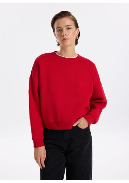 Bisiklet Yaka Düz Kırmızı Kadın Sweatshırt Ravello-Y indirimleri