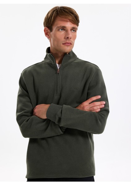 Dik Yaka Düz Haki Erkek Sweatshırt J5WM-SWT7222