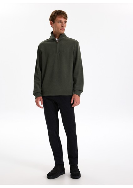 Dik Yaka Düz Haki Erkek Sweatshırt J5WM-SWT7222 fiyatları